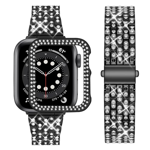 wutwuk Metallarmband Kompatibel mit Apple Watch 3 Armband 42mm Damen Glitzer Diamant Strassstein Harter PC Schutzrahmen Kunststoffgehäuse Schutzhüllefür iWatch Series 3 2 1 Frauen Schwarz wutwuk Metallarmband Kompatibel mit Apple Watch 3 Armband 42mm Damen Glitzer Diamant Strassstein Harter PC Schutzrahmen Kunststoffgehäuse Schutzhüllefür iWatch Series 3 2 1 Frauen Schwarz von wutwuk