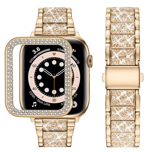 wutwuk Kompatibel mit Apple Watch Armband 45mm Damen für Apple Watch 9/8/7 Armband 45mm Frauen mit glitzerndem Strass Harter PC Gehäuse Apple Watch Armbänder Roségold wutwuk Kompatibel mit Apple Watch Armband 45mm Damen für Apple Watch 9/8/7 Armband 45mm Frauen mit glitzerndem Strass Harter PC Gehäuse Apple Watch Armbänder Roségold von wutwuk