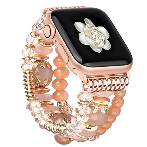 wutwuk Apple Watch Armband Damen Kompatibel mit iWatch Armband 44mm 45mm 42mm Damen mit Perlen für iWatch 8 7 6 5 4 SE SE2 3 2 1 Handgefertigter Elastischer Ersatzarmband Champagne wutwuk Apple Watch Armband Damen Kompatibel mit iWatch Armband 44mm 45mm 42mm Damen mit Perlen für iWatch 8 7 6 5 4 SE SE2 3 2 1 Handgefertigter Elastischer Ersatzarmband Champagne von wutwuk