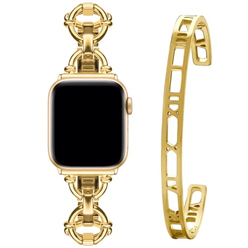 wutwuk Kompatibel mit Apple Watch Armband SE 40mm 41mm 42mm 44mm 45mm 46mm 38mm Damen mit 18K Vergoldeter Edelstahl Armreif für iWatch Series 10 9 8 7 SE 6 5 4 3 2 1 Mädchen Frauen wutwuk Kompatibel mit Apple Watch Armband SE 40mm 41mm 42mm 44mm 45mm 46mm 38mm Damen mit 18K Vergoldeter Edelstahl Armreif für iWatch Series 10 9 8 7 SE 6 5 4 3 2 1 Mädchen Frauen von wutwuk