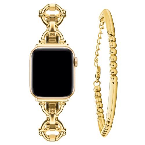 wutwuk Apple Watch Armband Gold Kompatibel mit Armband Apple Watch 40mm 41mm 38mm mit Edelstahl 16CM Armband für Apple Watch Band SE 2022 SE 8 7 6 5 4 3 2 1 für Damen Mädchen von wutwuk