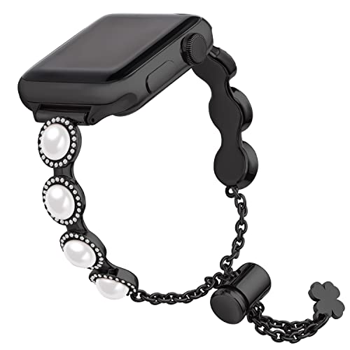 wutwuk Apple Watch Armband Kompatibel mit Apple Watch Band 40mm 41mm 38mm mit Schutzhülle Edelstahl Ersatzarmband mit Strasssteinen für Apple Watch Series 8/7/6/5/4/3/2/1/SE/SE2 Damen Mädchen Schwarz wutwuk Apple Watch Armband Kompatibel mit Apple Watch Band 40mm 41mm 38mm mit Schutzhülle Edelstahl Ersatzarmband mit Strasssteinen für Apple Watch Series 8/7/6/5/4/3/2/1/SE/SE2 Damen Mädchen Schwarz von wutwuk