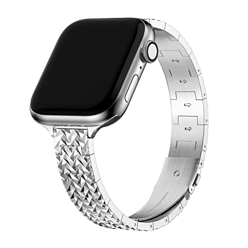 wutwuk Apple Watch Armband Metall Kompatibel mit Apple Watch Armband Silber 41mm 40mm 38mm Edelstahlarmband Pyramidenstruktur Armband für Apple Watch 8 7 6 5 4 SE SE2 3 2 1 Ersatzarmband Damen Herren von wutwuk