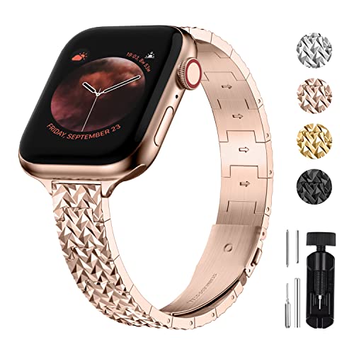 wutwuk Apple Watch Armband Metall Kompatibel mit iWatch Armband 49mm 45mm 44mm 42mm Edelstahlarmband Glitzer Armband für Apple Watch Ultra 8 7 6 5 4 SE SE2 3 2 1 Ersatzarmband Damen Herren Rosegold von wutwuk