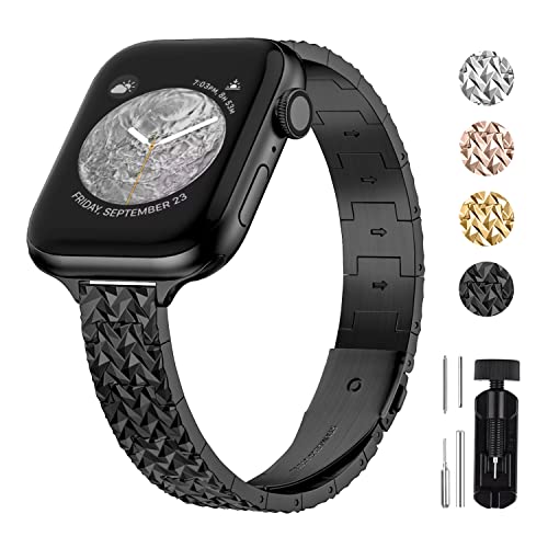 wutwuk Apple Watch Armband Metall Kompatibel mit iWatch Armband 49mm 45mm 44mm 42mm Edelstahlarmband Glitzer Armband für Apple Watch Ultra 8 7 6 5 4 SE SE2 3 2 1 Ersatzarmband Damen Herren Schwarz von wutwuk