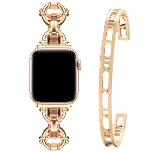 wutwuk Apple Watch Armband Set Kompatibel mit Armband Apple Watch 40mm 41mm 38mm mit 18K Vergoldeter Edelstahl Armreif für Apple Watch Band SE 2022 SE 8 7 6 5 4 3 2 1 für Damen Mädchen Roségold von wutwuk