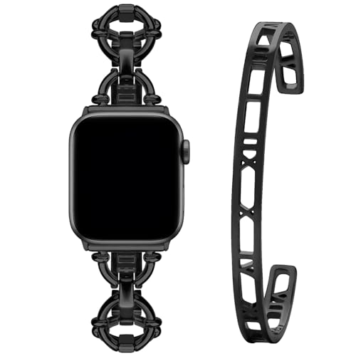 wutwuk Apple Watch Armband Set Kompatibel mit Armband Apple Watch 40mm 41mm 38mm mit 18K Vergoldeter Edelstahl Armreif für Apple Watch Band SE 2022 SE 8 7 6 5 4 3 2 1 für Damen Mädchen Schwarz von wutwuk