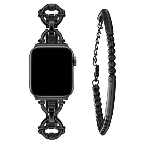wutwuk Apple Watch Armband Set Kompatibel mit Armband Apple Watch 40mm 41mm 38mm mit Edelstahl 16CM Armband für Apple Watch Band SE 2022 SE 8 7 6 5 4 3 2 1 für Damen Mädchen Schwarz von wutwuk