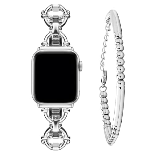 wutwuk Apple Watch Armband Set Kompatibel mit Armband Apple Watch 40mm 41mm 38mm mit Edelstahl 16CM Armband für Apple Watch Band SE 2022 SE 8 7 6 5 4 3 2 1 für Damen Mädchen Silber von wutwuk