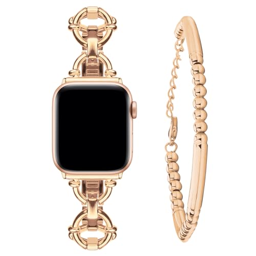 wutwuk Apple Watch Armband Set Kompatibel mit Armband Apple Watch 44mm 45mm 42mm mit Edelstahl 16CM Armband für Apple Watch Band SE 2022 SE 8 7 6 5 4 3 2 1 für Damen Mädchen Roségold von wutwuk