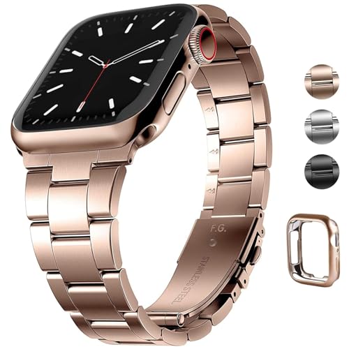 wutwuk Apple Watch Armband mit Schutzhülle Kompatibel mit Apple Watch 8/7 Armband 45mm, Apple Watch 6/5/4/SE 2022 Armband 44mm, Apple Watch 3/2/1 Armband 42mm Damen Roségold von wutwuk