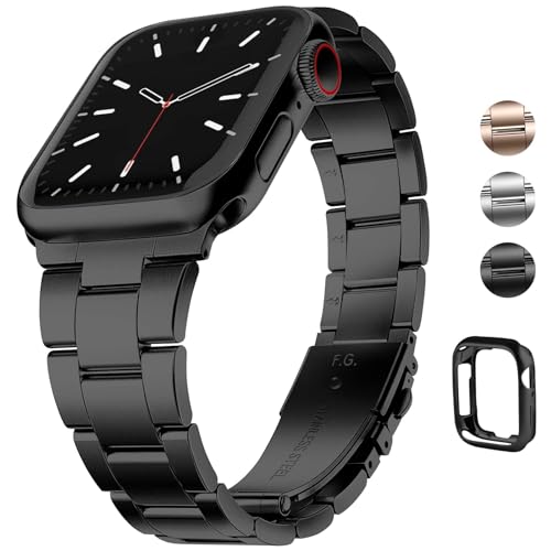 wutwuk Apple Watch Armband mit Schutzhülle Kompatibel mit Apple Watch 8/7 Armband 45mm, Apple Watch 6/5/4/SE 2022 Armband 44mm, Apple Watch 3/2/1 Armband 42mm Damen Schwarz von wutwuk