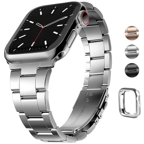 wutwuk Apple Watch Armband mit Schutzhülle Kompatibel mit Apple Watch 8/7 Armband 45mm, Apple Watch 6/5/4/SE 2022 Armband 44mm, Apple Watch 3/2/1 Armband 42mm Damen Silber von wutwuk