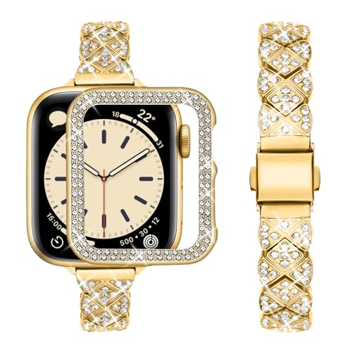 wutwuk Kompatibel mit Apple Watch Armband 44mm 45mm 42mm Gold Damen für iWatch Armband Series SE 9 8 7 6 5 4 3 2 1 Harter PC Gehäuse mit Strass-Steinen Diamant Gestell Stoßstange Schmal Frauen wutwuk Kompatibel mit Apple Watch Armband 44mm 45mm 42mm Gold Damen für iWatch Armband Series SE 9 8 7 6 5 4 3 2 1 Harter PC Gehäuse mit Strass-Steinen Diamant Gestell Stoßstange Schmal Frauen von wutwuk