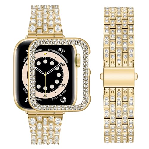 wutwuk Armband Kompatibel mit Apple Watch 10 Armband 46mm Gold Damen mit Diamant Strassstein Harter PC Schutzrahmen Kunststoffgehäuse Schutzhülle Frauen wutwuk Armband Kompatibel mit Apple Watch 10 Armband 46mm Gold Damen mit Diamant Strassstein Harter PC Schutzrahmen Kunststoffgehäuse Schutzhülle Frauen von wutwuk