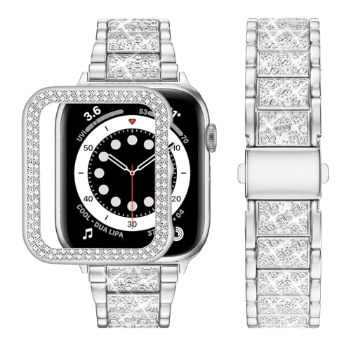 wutwuk Glizterarmband Kompatibel mit Apple Watch 10 Armband 42mm Silber Damen Harter PC Gehäuse mit glitzerndem Strass Diamant wutwuk Glizterarmband Kompatibel mit Apple Watch 10 Armband 42mm Silber Damen Harter PC Gehäuse mit glitzerndem Strass Diamant von wutwuk