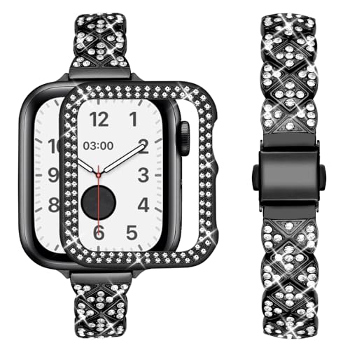 wutwuk Kompatibel mit Apple Watch 3 Armband 42mm Damen für Apple Watch Series 3 2 1 Harter PC Gehäuse mit Strass-Steinen Diamant Gestell GehäuseStoßstange Metallarmband für Damen Schwarz wutwuk Kompatibel mit Apple Watch 3 Armband 42mm Damen für Apple Watch Series 3 2 1 Harter PC Gehäuse mit Strass-Steinen Diamant Gestell GehäuseStoßstange Metallarmband für Damen Schwarz von wutwuk
