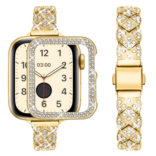 wutwuk Kompatibel mit Apple Watch Armband 41mm Damen für Series 9 8 7 Harter PC Gehäuse mit Strass-Steinen Diamant Gestell Schutzhülle Stoßstange für iWatch Armband 41mm Gold wutwuk Kompatibel mit Apple Watch Armband 41mm Damen für Series 9 8 7 Harter PC Gehäuse mit Strass-Steinen Diamant Gestell Schutzhülle Stoßstange für iWatch Armband 41mm Gold von wutwuk