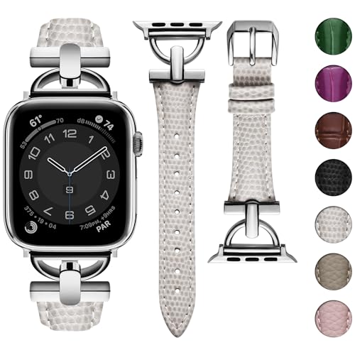 wutwuk Lederarmband Kompatibel mit Apple Watch Armband 42mm 41mm 40mm 38mm Echtes Leder mit Eidechsenmuster Schmal Armband für Apple Watch SE/10/9/8/7/6/5/4/3/2/1 Damen Frauen Hellgrau Silber wutwuk Lederarmband Kompatibel mit Apple Watch Armband 42mm 41mm 40mm 38mm Echtes Leder mit Eidechsenmuster Schmal Armband für Apple Watch SE/10/9/8/7/6/5/4/3/2/1 Damen Frauen Hellgrau Silber von wutwuk