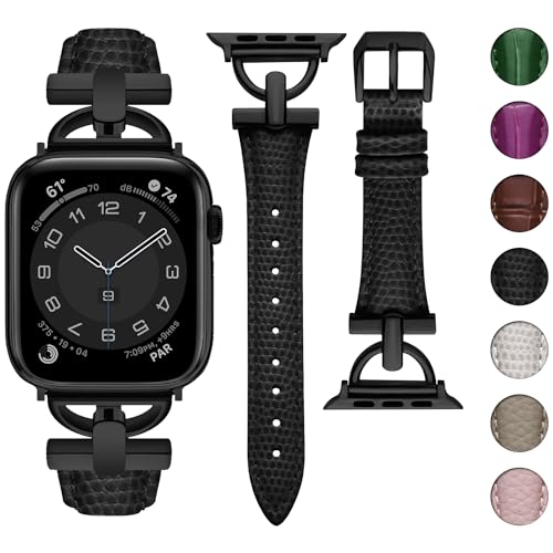 wutwuk Lederarmband Kompatibel mit Armband Apple Watch 41mm 40mm 38mm Leder mit Eidechsenmuster Armband für Apple Watch SE/9/8/7/6/5/4/3/2/1 Damen Frauen Schwarz von wutwuk