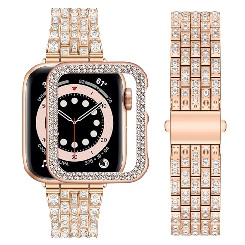 wutwuk Metallarmband Kompatibel mit Apple Watch 10 Armband 42mm Rose Gold Damen Diamant Strassstein Harter PC Schutzrahmen Kunststoffgehäuse Schutzhülle Frauen wutwuk Metallarmband Kompatibel mit Apple Watch 10 Armband 42mm Rose Gold Damen Diamant Strassstein Harter PC Schutzrahmen Kunststoffgehäuse Schutzhülle Frauen von wutwuk