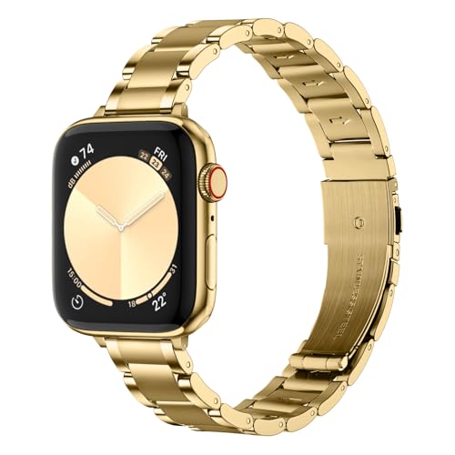 wutwuk Schmal Armband Kompatibel mit Apple Watch Armband 42mm 41mm 40mm 46mm 45mm 44mm Damen leichter Edelstahlarmband für iWatch 10/9/8/7/6/5/4/3/2/1/SE Frauen wasserdicht eleglant Gold wutwuk Schmal Armband Kompatibel mit Apple Watch Armband 42mm 41mm 40mm 46mm 45mm 44mm Damen leichter Edelstahlarmband für iWatch 10/9/8/7/6/5/4/3/2/1/SE Frauen wasserdicht eleglant Gold von wutwuk
