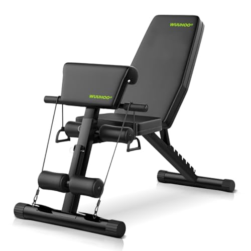 wuuhoo® Hantelbank Apex – Verstellbare Trainingsbank mit Resistenzbänder, Bizeps-Polster und ergonomischer Polsterung für vielseitiges Heimtraining von wuuhoo