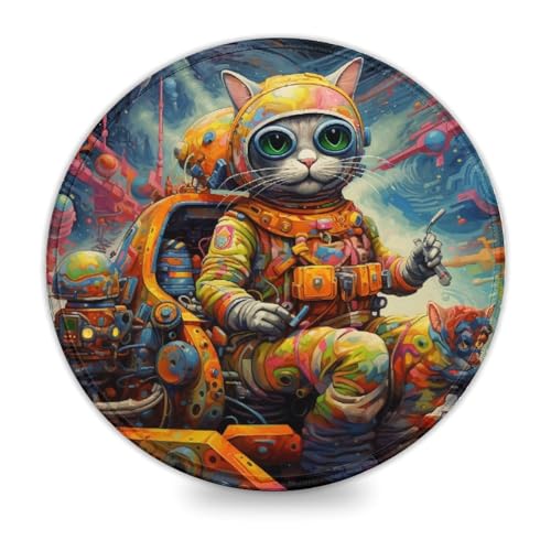 Runde Mini Maus futuristische Katze runde Schreibtischunterlage 20 x 20 cm Schreibtischmatte ausfranssicher genähte Kanten rutschfeste Gummiunterseite verbesserte Präzision und Geschwindigkeit von wuzihanptpt