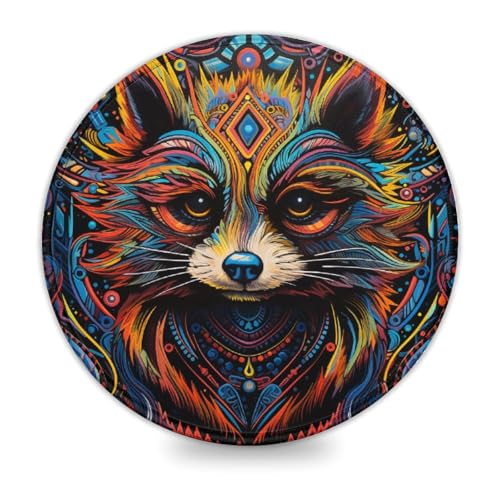 Runde Mini Maus psychedelisches Tier Waschbär Computer Mauspad mit Rutschfester wasserabweisender Gummioberfläche für das Home Office und das Gaming Zimmer 20 x 20 cm von wuzihanptpt