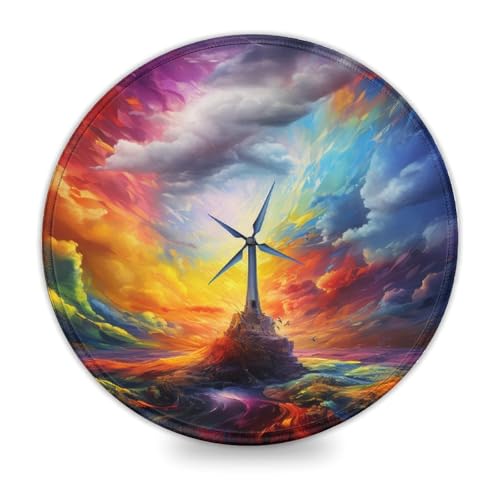 Rundes Mauspad mit bunten Windmühlen 20 x 20 cm Computer Mauspad für Laptop Computer PC Büro süßes Design Schreibtischzubehör von wuzihanptpt