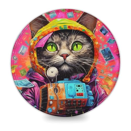 wuzihanptpt Mauspad mit futuristischem Katzenmotiv rund 20 x 20 cm Schreibtischunterlage mit Rutschfester wasserabweisender Gummioberfläche für Büro und Spielzimmer wuzihanptpt Mauspad mit futuristischem Katzenmotiv rund 20 x 20 cm Schreibtischunterlage mit Rutschfester wasserabweisender Gummioberfläche für Büro und Spielzimmer von wuzihanptpt