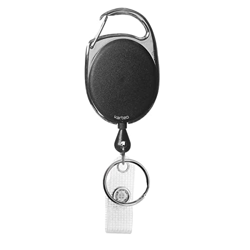 1 x Karteo® Ausweisjojo schwarz | Ausweis Jojo oval | Vinylstrap gewerbeverstärkt und Aufrollmechanismus | für Ausweishüllen Kartenhüllen Ausweishalter Kartenhalter von www.karteo.de