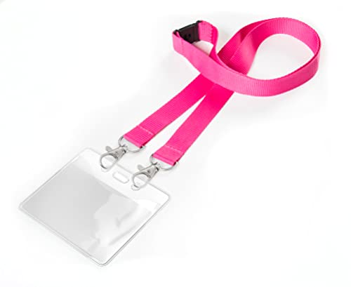10 x Karteo® Ausweishülle horizontal Din A7 (74 x 105mm) mit 20mm Schlüsselband Lanyard pink mit Doppelkarabinerhaken und Sicherheitsverschluss Ausweishüllen transparent Plastik von www.karteo.de