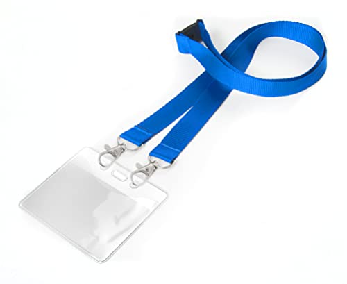 Karteo® Ausweishülle horizontal DIN A7 (74 x 105mm) und Schlüsselband Lanyard mit Doppelkarabinerhaken und Sicherheitsverschluss blau als Ausweishüllen Kartenhüllen Kartenhalter von www.karteo.de