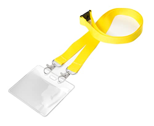 Karteo® Ausweishülle horizontal DIN A7 (74 x 105mm) und Schlüsselband Lanyard mit Doppelkarabinerhaken und Sicherheitsverschluss gelb als Ausweishüllen Kartenhüllen Kartenhalter von www.karteo.de