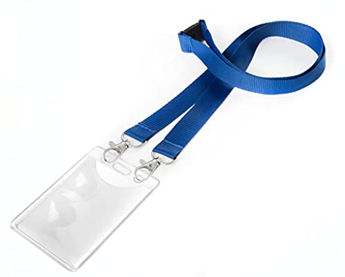 Karteo® Ausweishülle vertikal Din A7 (74 x 105mm) mit Band 20 mm Schlüsselband Lanyard mit Doppelkarabinerhaken und Sicherheitsverschluss am Nacken dunkelblau von www.karteo.de