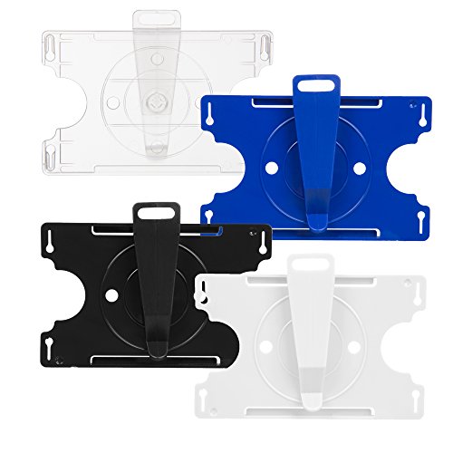 Karteo® Kartenhalter transparent mit drehbarem Clip im EC-Kartenformat | Verwendung horizontal und vertikal | Kartenhüllen aus Hartplastik | Halter mit offner Präsentationsfläche für Dienstausweise von www.karteo.de