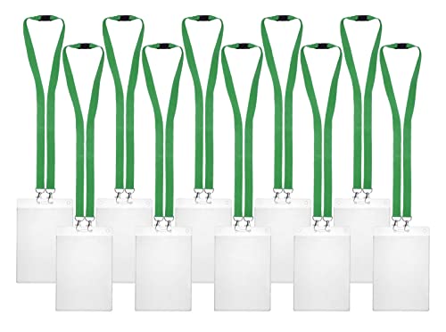 Karteo Ausweishülle A6 und Doppelkarabiner Schlüsselband grün [10 Stück] Kartenhülle vertikal 148 x 105 mm und Sicherheitsverschluss Lanyard von www.karteo.de