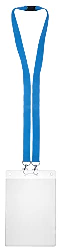 Karteo Ausweishülle A6 und Doppelkarabiner Schlüsselband hellblau [1 Stück] Kartenhülle vertikal 148 x 105 mm und Sicherheitsverschluss Lanyard von www.karteo.de