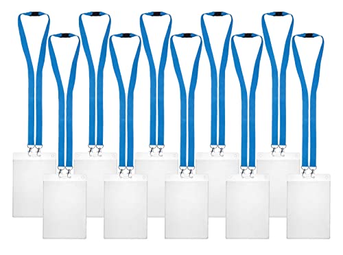 Karteo Ausweishülle A6 und Doppelkarabiner Schlüsselband hellblau [10 Stück] Kartenhülle vertikal 148 x 105 mm und Sicherheitsverschluss Lanyard von www.karteo.de