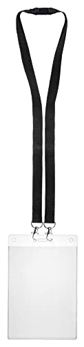 Karteo Ausweishülle A6 und Doppelkarabiner Schlüsselband schwarz [1 Stück] Kartenhülle vertikal 148 x 105 mm und Sicherheitsverschluss Lanyard von www.karteo.de