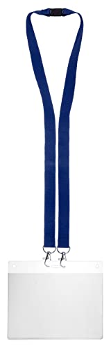 Karteo Ausweishülle DIN A6 inkl. Schlüsselband marineblau mit 2 Karabiner [1 Stück] Kartenhalter horizontal (148 x 105 mm) und Lanyard von www.karteo.de