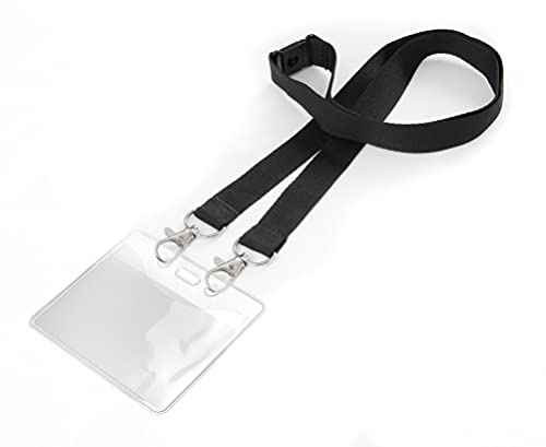 Karteo Ausweishülle Din A7 [10 Stück] horizontal 74 x 105mm inkl. Schlüsselband Lanyard schwarz mit Doppelkarabinerhaken und Sicherheitsverschluss von www.karteo.de