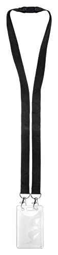 Karteo Ausweishülle vertikal (86 x 54 mm) mit Schlüsselband Lanyard schwarz mit Doppelkarabinerhaken und Sicherheitsverschluss Ausweishüllen transparent Plastik von www.karteo.de