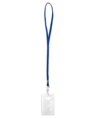 Karteo Ausweishülle vertikal mit Schlüsselband blau [1 Stück] Kartenhalter Lanyard mit Metalldrehhaken und Kartenhülle 86 x 54 mm von www.karteo.de