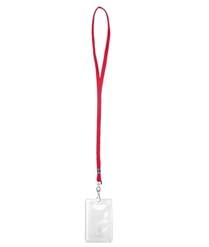 Karteo Ausweishülle vertikal mit Schlüsselband rot [1 Stück] Kartenhalter Lanyard mit Metalldrehhaken und Kartenhülle 86 x 54 mm von www.karteo.de