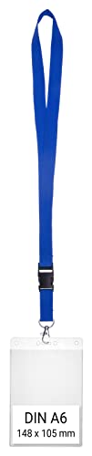 Karteo Kartenhülle mit Schlüsselband blau [1 Stück] Ausweishülle a6 mit Band Ausweishalter Weichplastik vertikal von www.karteo.de