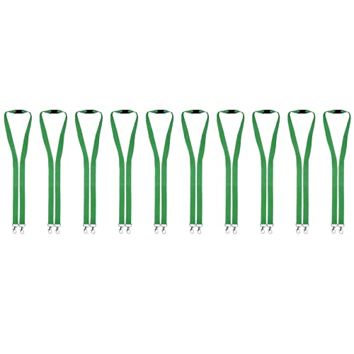 Karteo Schlüsselband grün mit Doppelkarabiner [10 Stück] Lanyard mit Karabinerhaken und Sicherheitsverschluss für Ausweishüllen von www.karteo.de