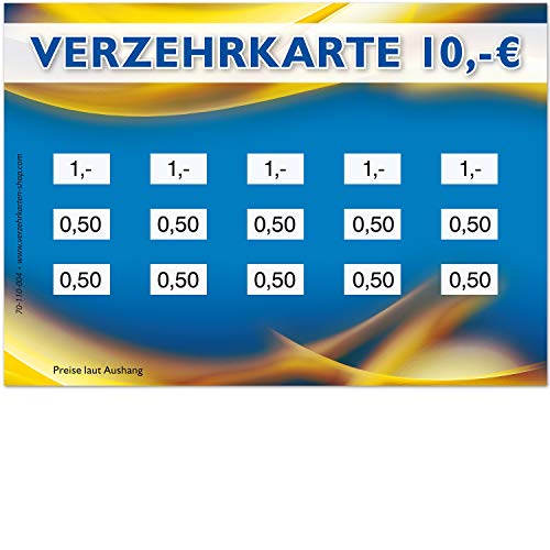 250 Verzehrkarten, 105 x 74 mm, Gesamtwert 10 Euro, praktische Alternative zu Wertmarken, für Vereine, Gastronomie etc., einfaches bargeldloses Bezahlen von www.verzehrkarten-shop.com