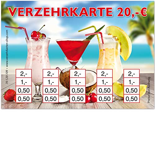 250 Verzehrkarten DIN A7, Gesamtwert 20 Euro, praktische Alternative zu Wertmarken, für Vereine, Gastronomie etc, einfaches bargeldloses Bezahlen von www.verzehrkarten-shop.com